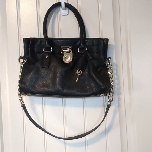 Michael Michael Kors Black Leather Handbag with Gold Accents - Picture 1 of 9